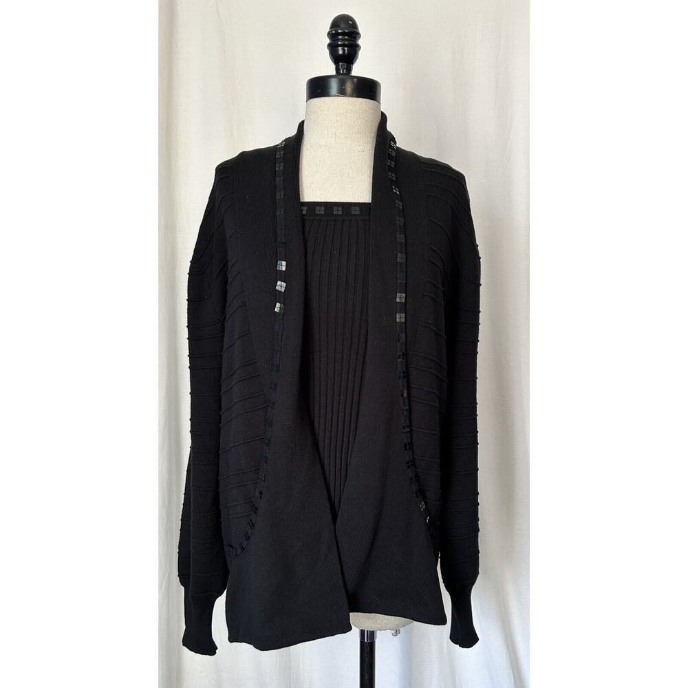 Sideffects Black Ribbed Tank & Cardigan Sweater Set Career Acrylic Womens S